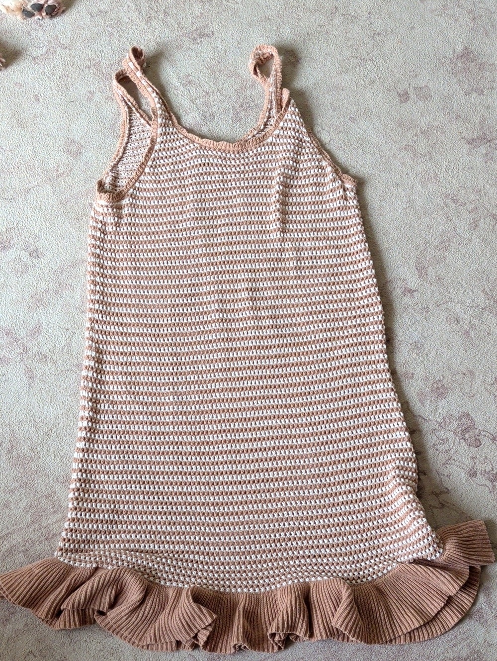 American Eagle Striped Knit Tank Dress in Cream and Tan